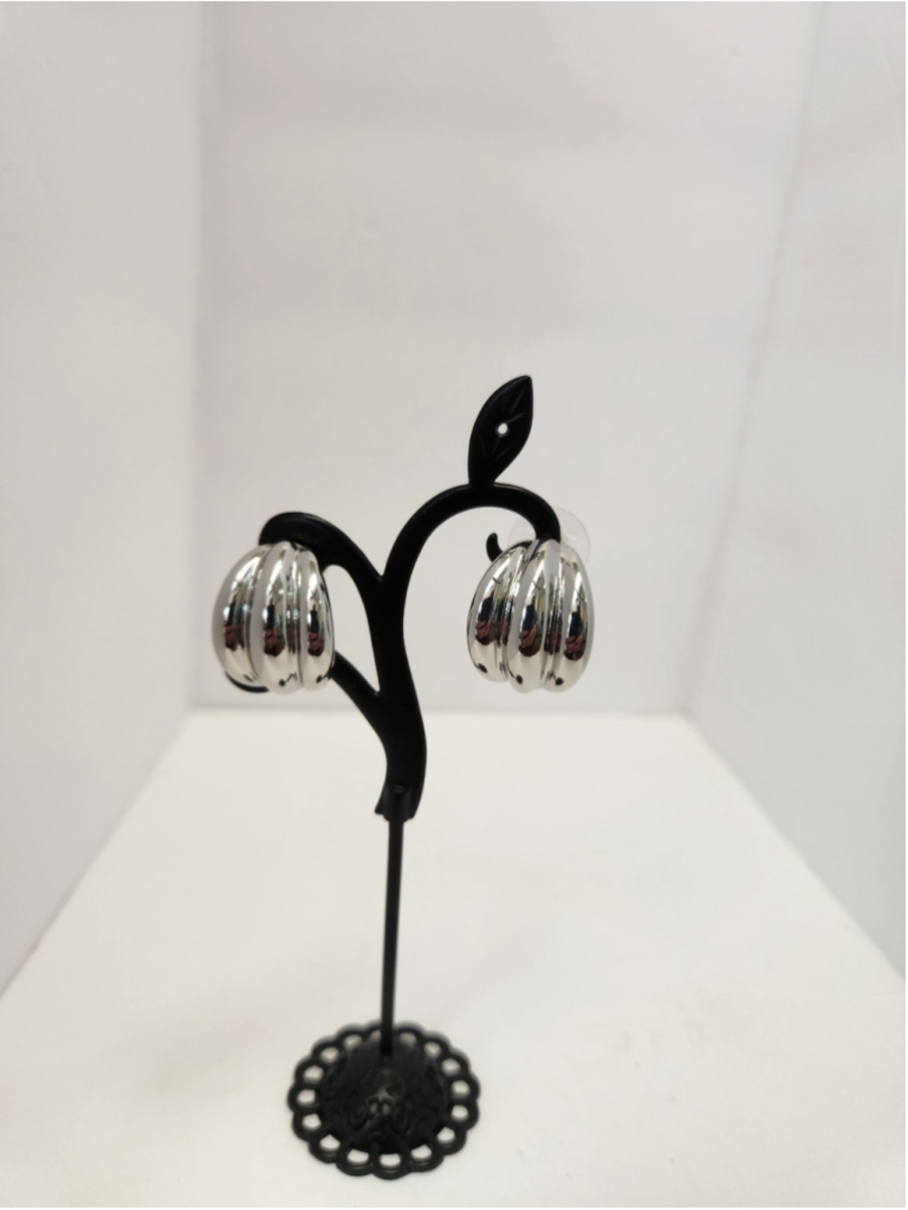 ON 34TH Silver Button Earrings
